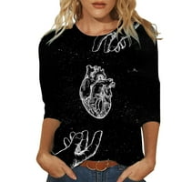 Тениска на валентинки на Haxmnou Day Lady Lady Seven Quarter Lleave Rish 3d отпечатана тениска празнична шаблон F XL