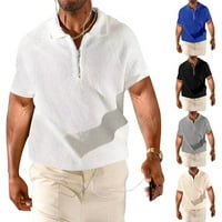 Мъжки Цип Яка вафла ризи с къс ръкав ежедневни бизнес Блуза върхове тениска черно 2хл
