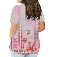 Дамски летни топове Плюс размер шорти ръкав тениска туника ежедневни блузи облекло Розово 4ХЛ