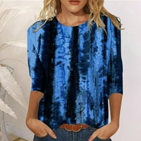Женски върхове летни върхове за жени на модата небрежно три четвърт ръкав отпечатък кръг на врата пуловер топ блуза кралско синьо 4xl