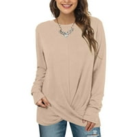 Ketyyh-chn дамски ризи дами ежедневни пуловер раирана тениска с яка каки, ​​XL