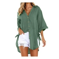 Блуза плътен Ръкав ежедневни блузи в-Деколте лято за жени армия зелен ШЛ