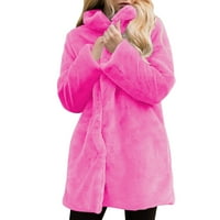 KALI_STORE Зимни якета за жени Модни жени Пълно цип Полярно яке Зимно топли термични основни палта горещо розово, XL