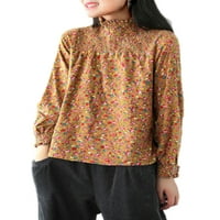 Жени с висока тениска с тениска с дълъг ръкав тениска ежедневна флорална блуза fuchsia 2xl