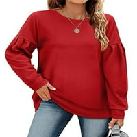 Glonme Ladies Плиси свободно прилепване на пуловер Небрежна празнична тениска с дълъг ръкав есен суичър Суичър Черно L