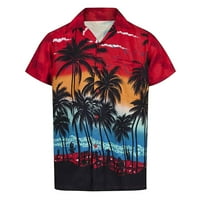 Мъжки ризи с къс ръкав ежедневни стилни летни мъжки хавайска риза с къси ръкави отпечатани бутон надолу летни плажни ризи върхове червени л