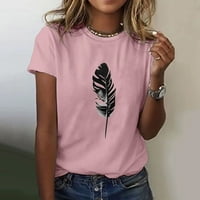 Летни върхове за жени отпечатват модна хлабава тениска с къс ръкав розов розов s