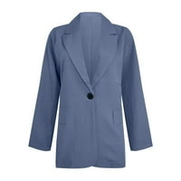 якета за жени дамска мода Плътен цвят Дълъг ръкав Джобни Връхни дрехи хлабав жилетка палто синьо + и