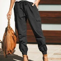 Дамски панталони, модерни с джобове ежедневни гащеризони с теглене на твърд цвят панталон