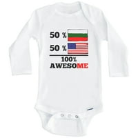 50% Български 50% Американски Страхотно Смешно България ФЛАГ Едно Бебешко Боди, 3 Месеца Бяло