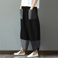 Женски панталони Sawvnm Жени ежедневни памучни бельо за печат неравномерно разхлабени панталони с широки крака за жени