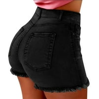 Дами лято твърди дънкови шорти Ресни дупка Високо покачване Деним горещи панталони Плюс размер дамски бизнес ежедневни панталони
