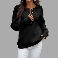 Рифорла дамски модни кръг врата плета Един Плътен цвят Пуловер пуловер Дамски пуловер черен с