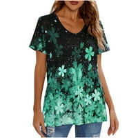 Гузом дамски тениски Просвет- къс ръкав ежедневна блуза удобни върхове v Врат отпечатани смешни върхове тениски Зелени L