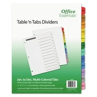 Office Essentials Table & Tabs Jan-Dec Раздели, 12-таци, бяло тяло, многоцветни раздели, набор от разделители на свързващо вещество