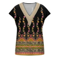 Sksloeg блузи за жени елегантни летни винтидж цвете отпечатани върхове ежедневни кънтри тениски за врата венчелистче модна блуза, оранжева m