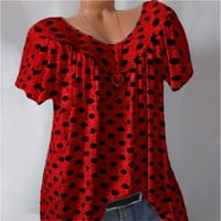 Daqian дамски ризи Просверие жени плюс размер ежедневна точка v Врат печат Ежедневни къси ръкави върхове риза Блуза Женски ризи плюс размер Червено 6