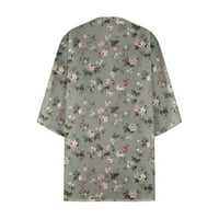 Lhked жилетка за женски клирънс Просверие флорален принт Пуф ръкав Kimono Loose Chiffon Cover Up Blouse Tops