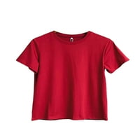 Grianlook дамски тениска солиден цвят тениска екипаж на врата летни върхове жени бохемски пуловер ежедневен къс ръкав тий червен m