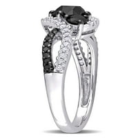 Карат Т. В. черно-бял диамант 10кт Бяло Злато диагонален 3-каменен годежен пръстен