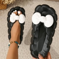 Куалент Възрастни Дамски обувки дамски чехли стил Дамска Мода Лято твърди Лък декоративни щипка пръсти Плоски отдолу чехли чорапи за жени неплъзгащи Черно 8