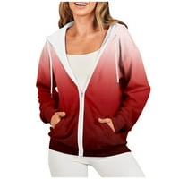 Tking Fashion Fashion's Casual Printted Pulleve Pullover Hoodies Zip Front Sweatshirts Coat за жени с джобове червено L