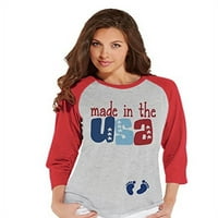 По поръчка парти магазин за жени, направени в САЩ, 4 юли Red Raglan, риза