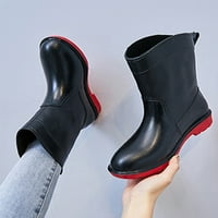 Женски дъждовни ботуши водоустойчиви градински обувки Slip устойчив каучук дами дами ежедневни дъги жени Лека работна обувка Средно-Клиф Черно червено 6