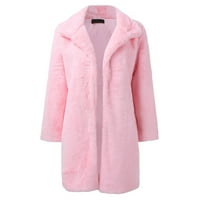 Палта за жени със солидно палто яке зима топло разхлабено яка плюс размер уютен външен дрехи розово л