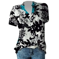 Mlqidk жени късо ръкав флорални v върхове на шията Небрежна туника Блуза Разхлабена риза Бутон нагоре Хенли риза, бял XL