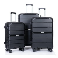 Твърд куфар с колела, лек далеч багаж комплект, 3-парче, черен
