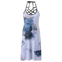 Лятна плажна мини рокля за жени издълбани рокля от халтер шия ежедневно отпечатана рокля с люлка a-line рокля
