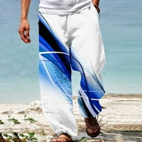 Мъжки летни ежедневни модни печат ластик прави панталони, синьо, ххл