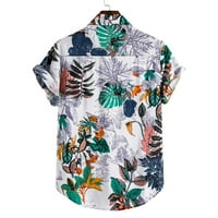 Лабакиха риза за мъже Етнически бельо с къс ръкав Мъжка тениска блуза риза Хавайски печат Случайни Мъжки Ризи Многоцветни ХХХЛ