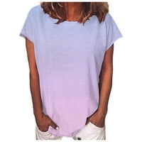 Дами върхове плюс размер приляга на ежедневен градиент цвят с къс ръкав тениска туника пуловер розов летен просвет