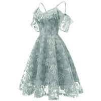 Cllios Женска дантела от рамото спагети каишка флорална рокля с а-линия рокля с висока талия за кръста реколта рокля с винтидж рокля