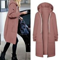 Дамски зимно палто с качулка джобни дрехи солидни дълги ръкави цип розови якета m