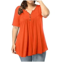 Клирънс върхове за жени с къс ръкав твърд пеплум ежедневни жени разхлабени блузи на Хенли, портокал, XL