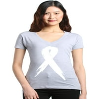 Shop4ever женски розов рак на гърдата осъзнаване на бяла панделка тънък приспособен тениска с v-образно деколте x-големи спортове сиво