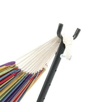 9 фута черна стоманена тръба Hammock рамка с 200* полиестер памучен хамак Rainbow Color Strip Natural Rope Iron Hammock комплект