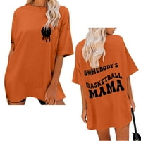 Ханас женски топ моден летни летни върхове за жени Лято O Врат Небрежни ризи с къси ръкави Tees Orange XL