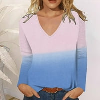 Пуловери за пуловер Gakvbuo за жени Леки графични тениски модерна блуза V-образно деколте за печат от печат с дълъг ръкав с дълги ръкави.