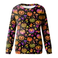 Хелоуин ризи за жени Дамски Есен мода Дамски ежедневни Мода Хелоуин печат дълъг ръкав о-врата пуловер Топ Блуза Ориндж КСЛ