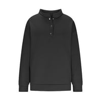 Жените Модерен суитчър клирънс Плътен цвят Плюс размер Тийн момичета попадат У2К дрехи мода Дълъг ръкав лек случайни хлабав пуловер цип нагоре яка ризи с джобове черно и