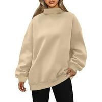 Tuphregyow женски дълъг ръкав свободен суичър клирънс модерно солидно съвпадение на високи върхове меки върхове Модни модни пуловер Pullover Beige S