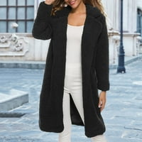 вендунид жилетка за жени дами мода Плътен цвят Дълъг ръкав средна дължина агнешко кадифе палто вълна палта Черно