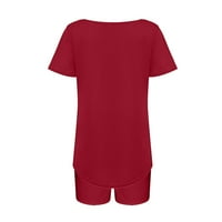 Пижами комплекти за жени Две късо ръкав небрежен разточен тениски кръг кръг с тениски с къси панталони Създайте тоалети със солиден цвят Лятна писта с червен костю
