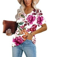 Тениски на Gaecuw за жени върхове блузи с къси ръкави тениски редовно прилягане на пуловери тениски тениски флорални принт върхове v шия блузи ежедневни тениски трайн