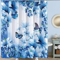 Синя пеперуда душ завеса за домашна баня декоративна с куки в