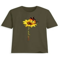 Lumento жени тениска с пеперуда от печатни върхове с къс ръкав Tee Основен пуловер Слънцето Цветна тениска Армия зелено m